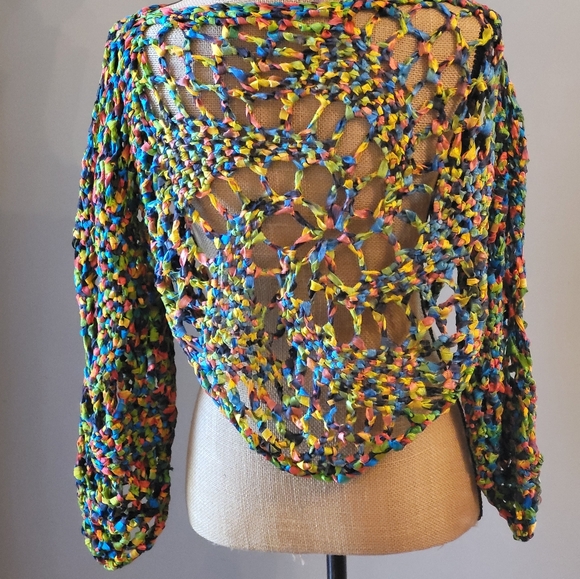 Unbranded bright ribbon open weave crop top medium - Picture 4 of 9